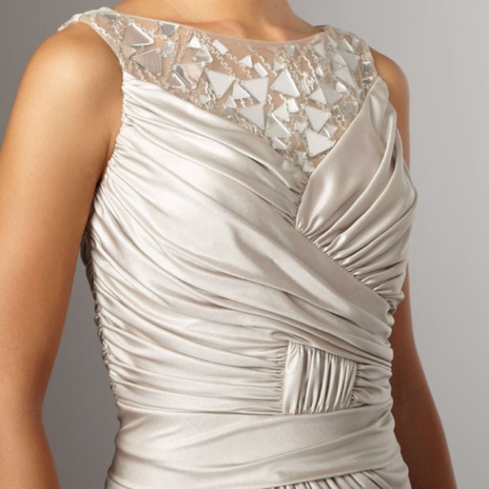 Tadashi Shoji Champagne Dress w/ Mirrored Neck